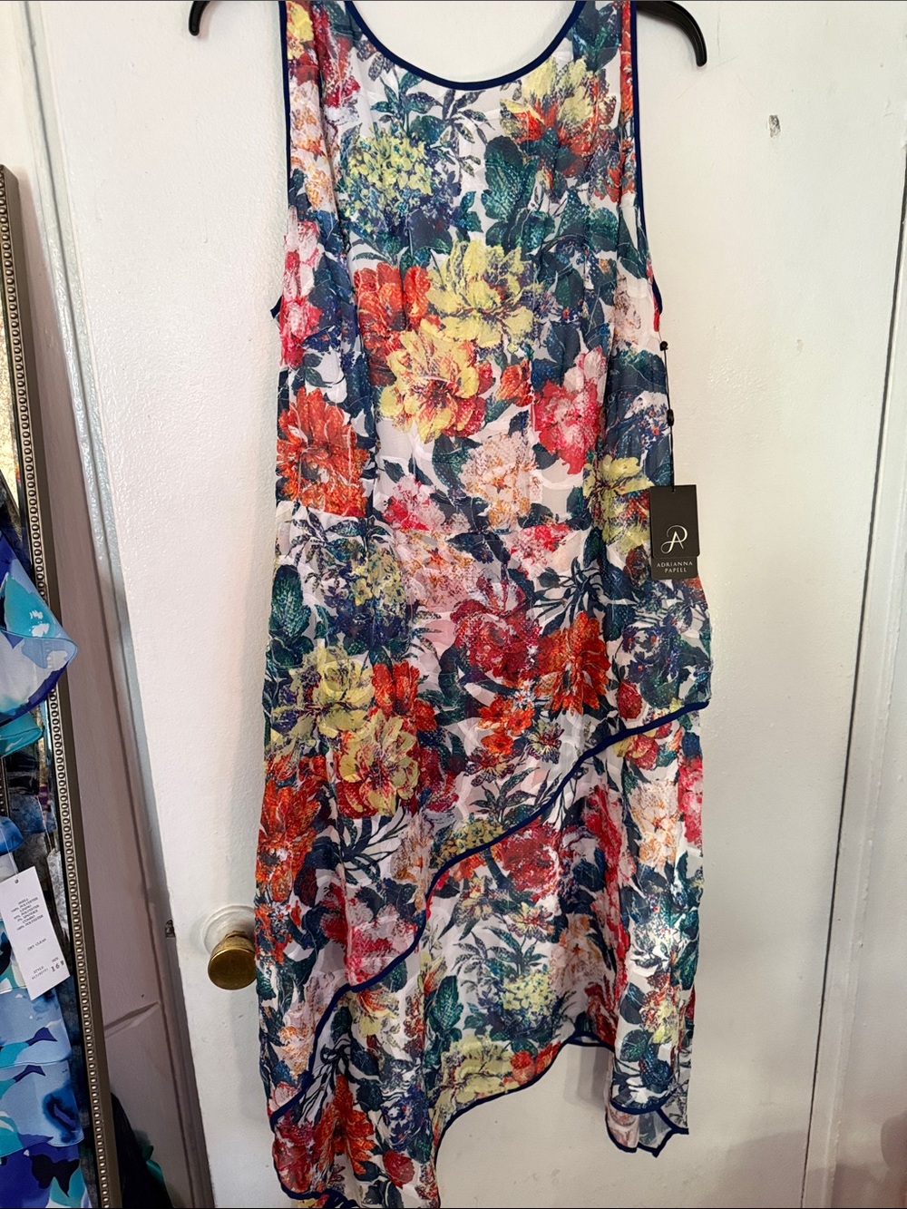 Adrianna Papell Multicolor Floral Sleeveless Asymmetrical Dress